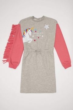 DeFacto Kız Çocuk Unicorn Baskılı Işıklı Sweat Elbise(125931294)
