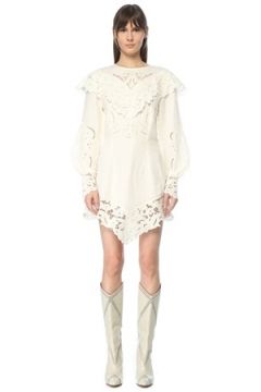 Isabel Marant Kadın Ekru Yaka Detaylı Dantelli Mini Elbise Bej 34 FR(123319923)