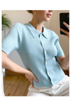 &amp; Other Stories - Top stile polo in lana blu a coste in coordinato-Grigio(127332443)